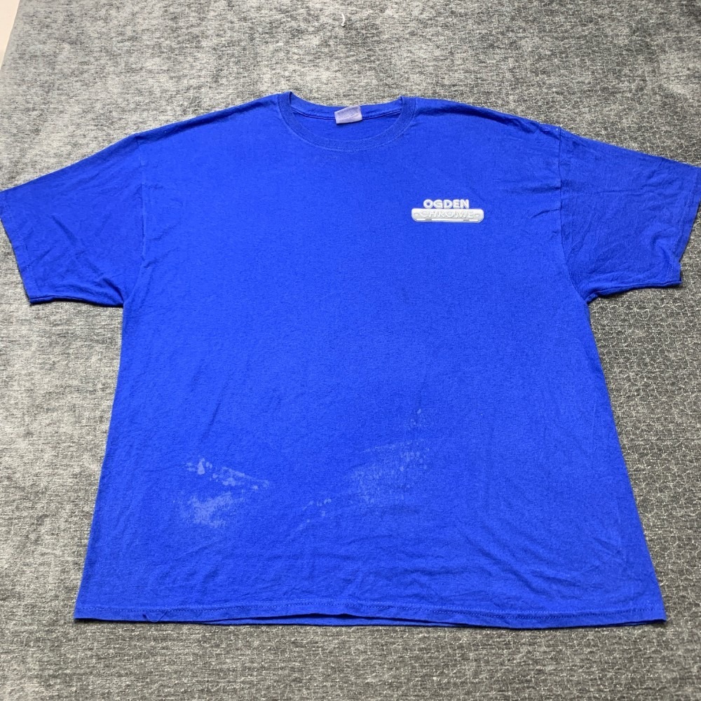 Hanes Heavyweight 50/50 Ogden Chrome T Shirt Adult 3XL 54-56 Blue Cotton Graphic